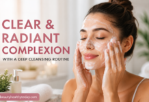 Achieving a Clear and Radiant Complexion with a Deep Cleansing Routine Woman following a deep cleansing skincare routine for clear and radiant skin with facial cleansing products and glowing complexion.