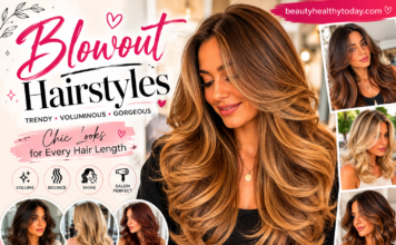 Beautiful blowout hairstyle featuring voluminous, smooth, and bouncy hair with a salon-quality finish.